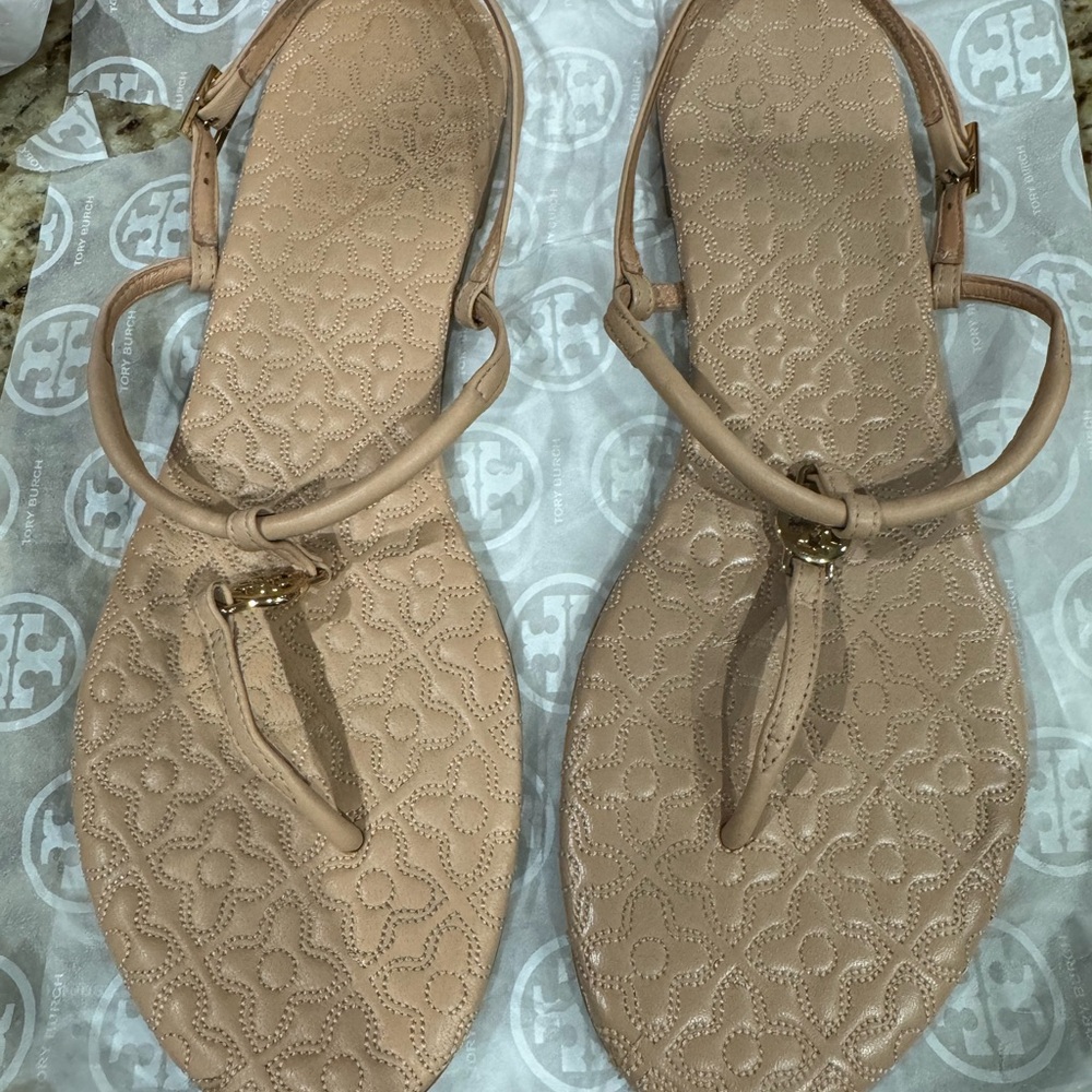 Tory Burch Light Oak Quilted Sandal Leather